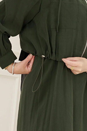 Cep Detaylı Cepkenli Ela Elbise-Yeşil