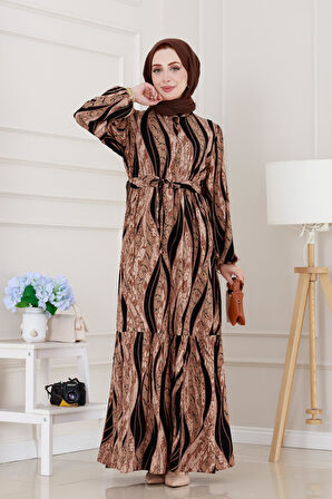 Leopar Desenli Beli Tünelli Viscon Elbise-VİZON