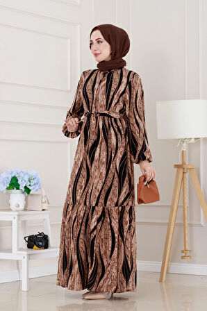 Leopar Desenli Beli Tünelli Viscon Elbise-VİZON