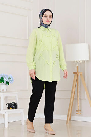 Önü Fiyonk Detaylı Keten Tunik-Sarı