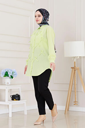 Önü Fiyonk Detaylı Keten Tunik-Sarı