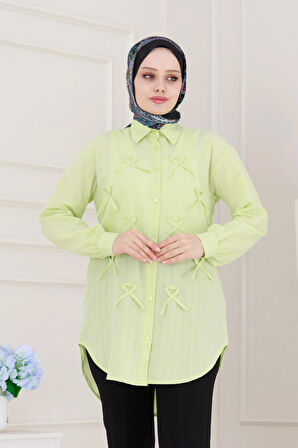 Önü Fiyonk Detaylı Keten Tunik-Sarı