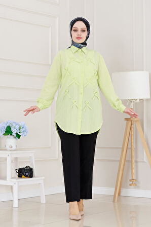 Önü Fiyonk Detaylı Keten Tunik-Sarı