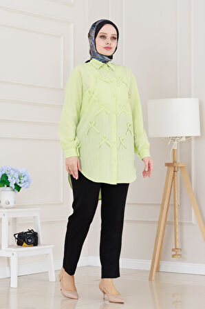 Önü Fiyonk Detaylı Keten Tunik-Sarı