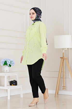 Önü Fiyonk Detaylı Keten Tunik-Sarı