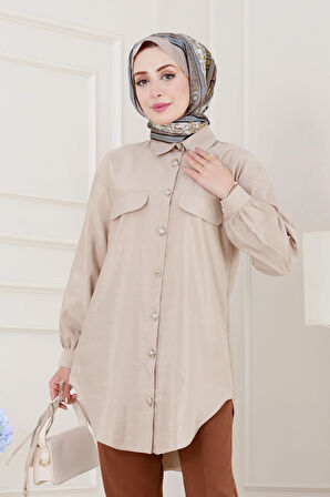 Cep Kapaklı Beli Bağcıklı Tunik-VİZON