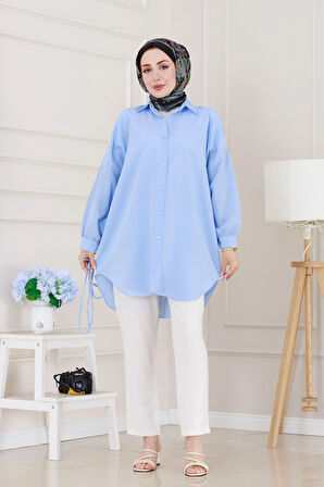 Önü Ekli Bol Kalıp Tunik-Bebe mavi