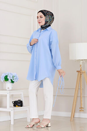 Önü Ekli Bol Kalıp Tunik-Bebe mavi