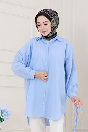 Önü Ekli Bol Kalıp Tunik-Bebe mavi