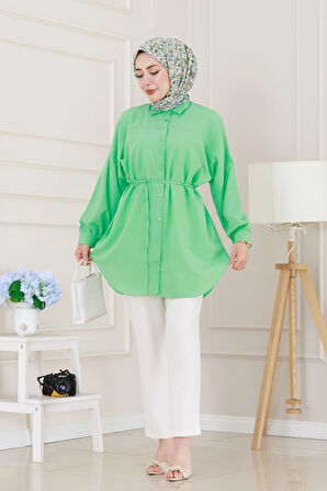 Önü Ekli Bol Kalıp Tunik-Yeşil