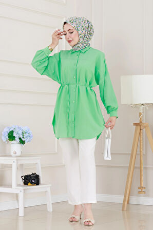 Önü Ekli Bol Kalıp Tunik-Yeşil