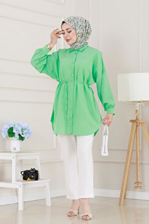 Önü Ekli Bol Kalıp Tunik-Yeşil