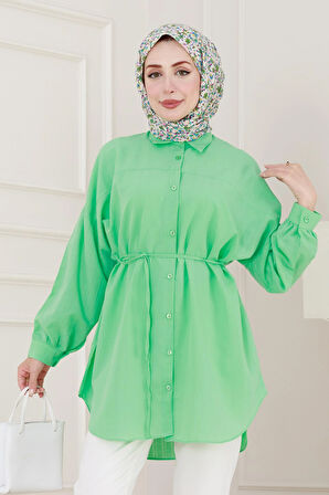 Önü Ekli Bol Kalıp Tunik-Yeşil