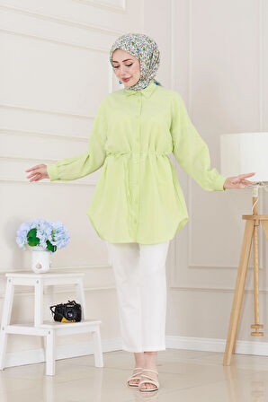 Önü Ekli Bol Kalıp Tunik-Sarı