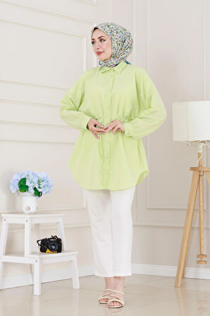 Önü Ekli Bol Kalıp Tunik-Sarı