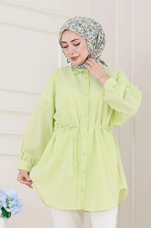 Önü Ekli Bol Kalıp Tunik-Sarı