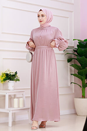 Kolu Volanlı Simli Alya Abiye-gülkurusu