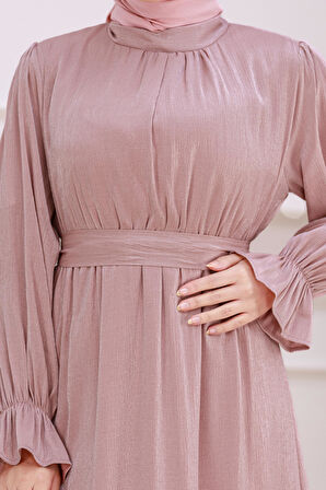 Kolu Volanlı Simli Alya Abiye-gülkurusu