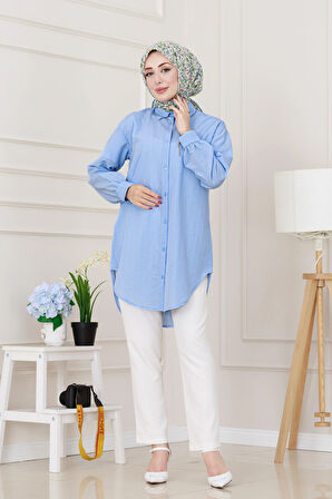 Göğüsü Taş Detaylı Oversize Tunik-Bebe mavi