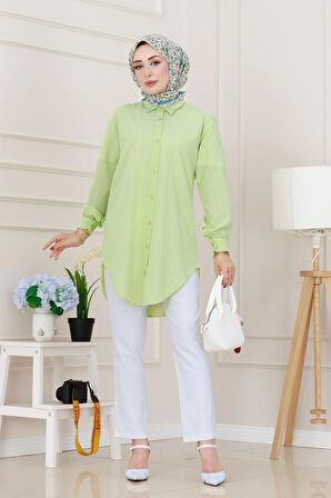 Göğüsü Taş Detaylı Oversize Tunik-Sarı