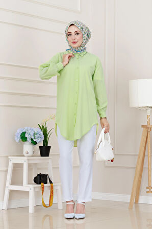 Göğüsü Taş Detaylı Oversize Tunik-Sarı