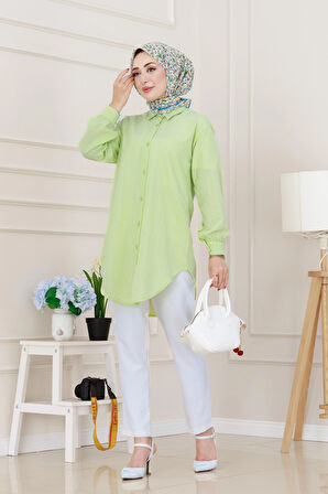 Göğüsü Taş Detaylı Oversize Tunik-Sarı