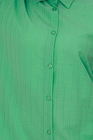 Göğüsü Taş Detaylı Oversize Tunik-Su Yeşili