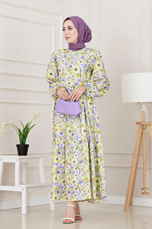 Çiçekli Kumsal Elbise-Yeşil