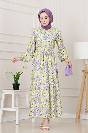 Çiçekli Kumsal Elbise-Yeşil