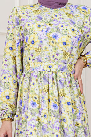 Çiçekli Kumsal Elbise-Yeşil