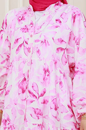 Kuşaklı Çiçekli Lina Elbise-Pembe