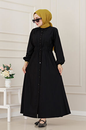 Beli Lastikli Cepli Yasmin Elbise-Siyah