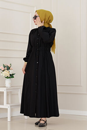 Beli Lastikli Cepli Yasmin Elbise-Siyah