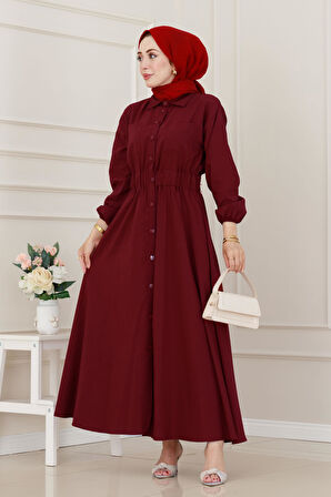Beli Lastikli Cepli Yasmin Elbise-Bordo