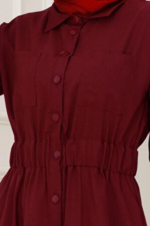 Beli Lastikli Cepli Yasmin Elbise-Bordo