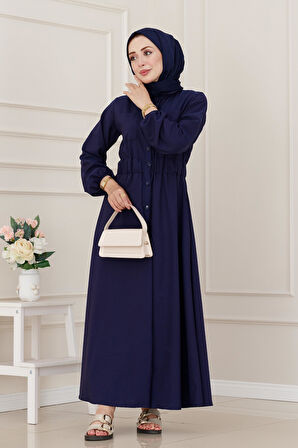 Beli Lastikli Cepli Yasmin Elbise-Lacivert