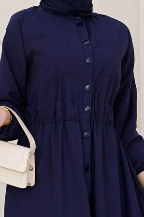 Beli Lastikli Cepli Yasmin Elbise-Lacivert