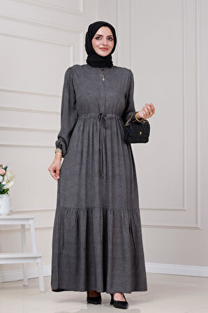 Beli Tünelli Nur Elbise-Gri