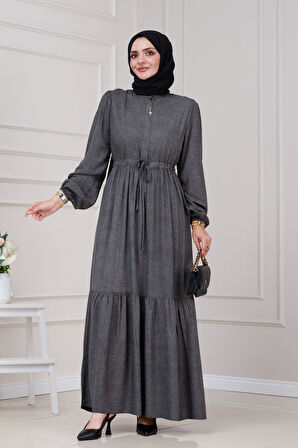 Beli Tünelli Nur Elbise-Gri
