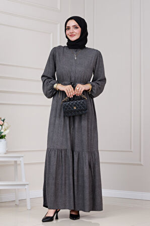 Beli Tünelli Nur Elbise-Gri