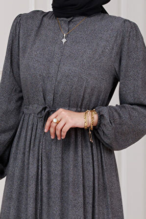 Beli Tünelli Nur Elbise-Gri