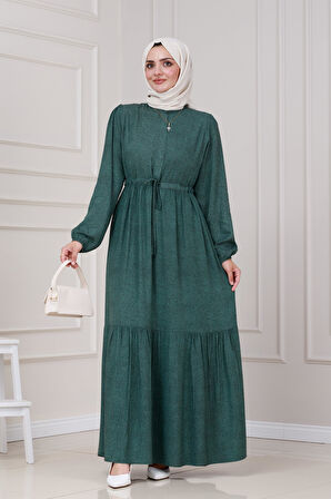 Beli Tünelli Nur Elbise-Yeşil