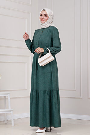 Beli Tünelli Nur Elbise-Yeşil