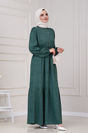 Beli Tünelli Nur Elbise-Yeşil