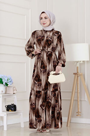 Beli Tünelli Hera Viscon Elbise-Bej