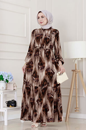 Beli Tünelli Hera Viscon Elbise-Bej