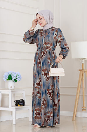 Beli Tünelli Hera Viscon Elbise-Mavi