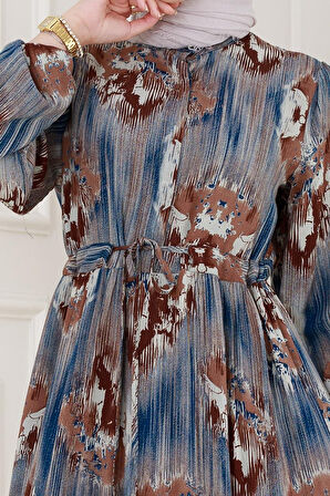 Beli Tünelli Hera Viscon Elbise-Mavi