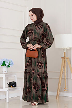 Beli Tünelli Hera Viscon Elbise-Yeşil