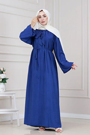 Yakası Bağcıklı Lara Elbise-Lacivert